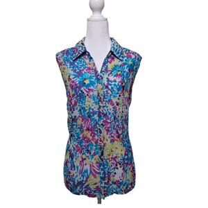 Fashion Bug Sleeveless Button Up Blouse Vintage Lightweight Women's Size Large